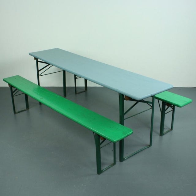 Vintage German Beer Table with Benches, Set of 3 For Sale - Image 3 of 7