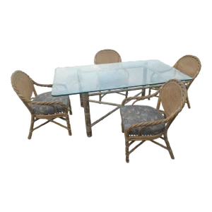 Rare Vintage McGuire Twisted Rattan 5 Piece Dining Set