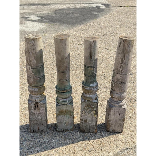 Wood Antique French Farmhouse Turn Carved Wooden Baluster Spindle Table Legs Set of 4 For Sale - Image 7 of 17