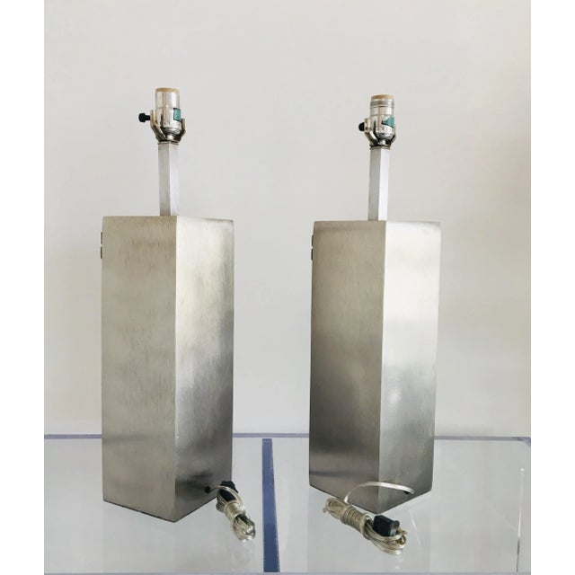 1970s 1970s Vintage Brushed Steel Pierre Cardin Lamps - a Pair For Sale - Image 5 of 12