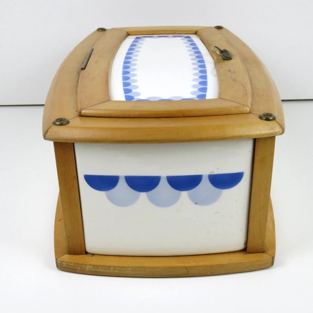 Blue Antique Ceramic & Wood Bread Bin, 1910s For Sale - Image 8 of 18