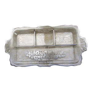 Vintage Crystal & Sterling Overlay 4 Compartment Relish Dish