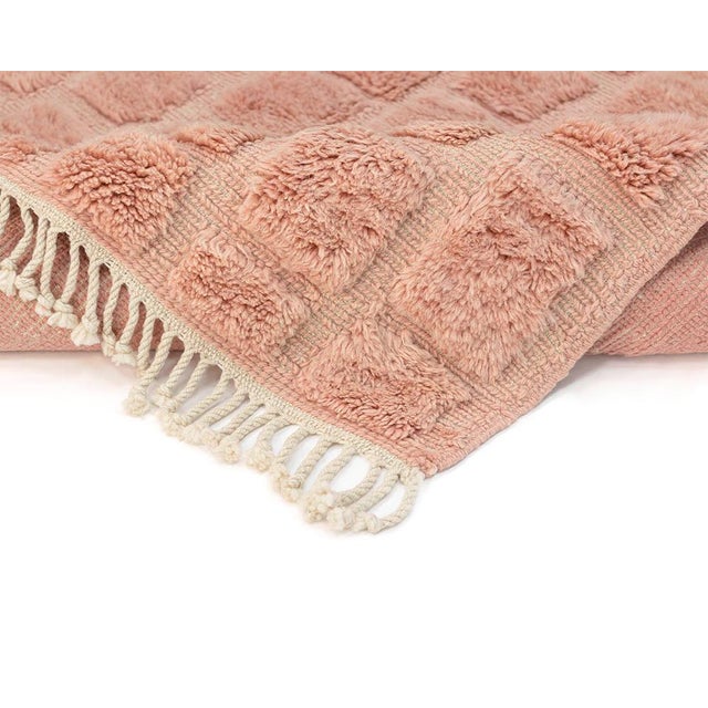 Embossed Square Hand-Knotted Moroccan Wool Rug | 8'11" X 5'7" | One of a Kind For Sale - Image 6 of 8