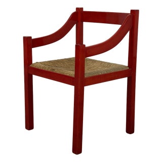 Carimate Armchair in Red Lacquered Beech by Magistretti for Cassina, 1960s For Sale