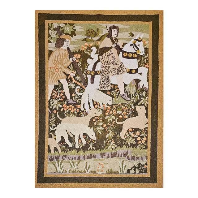 Vintage American Hand Hooked Rug, Wool & Cotton, Forest Scene Design, 4x6 For Sale