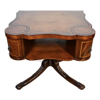 1930 English Regency Mahogany & Leather Top Center Table / Hall Table For Sale
