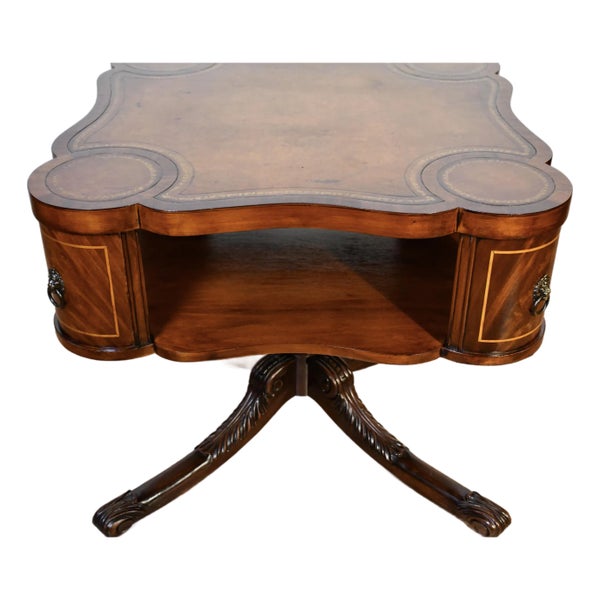 1930 English Regency Mahogany & Leather Top Center Table / Hall