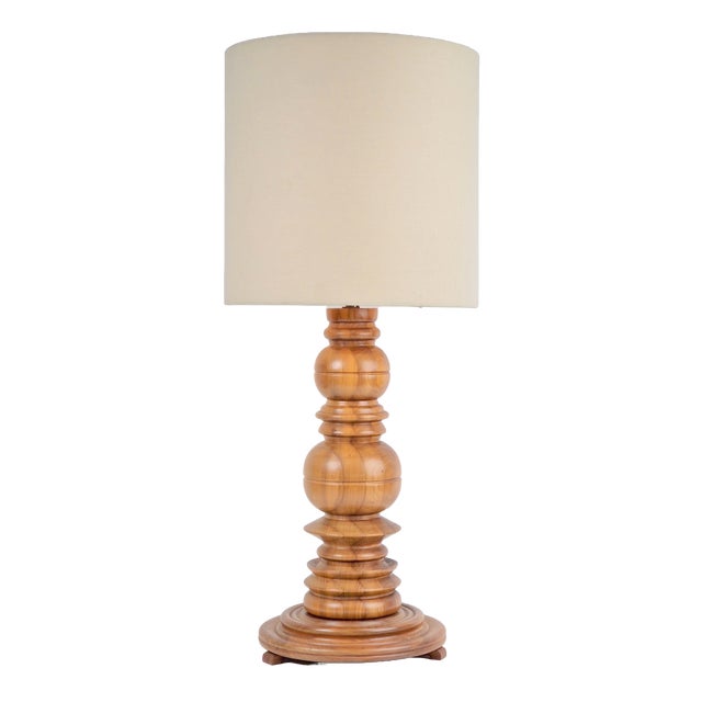 Brutalist Spindle Turned Oak Table Lamp, 1960s For Sale