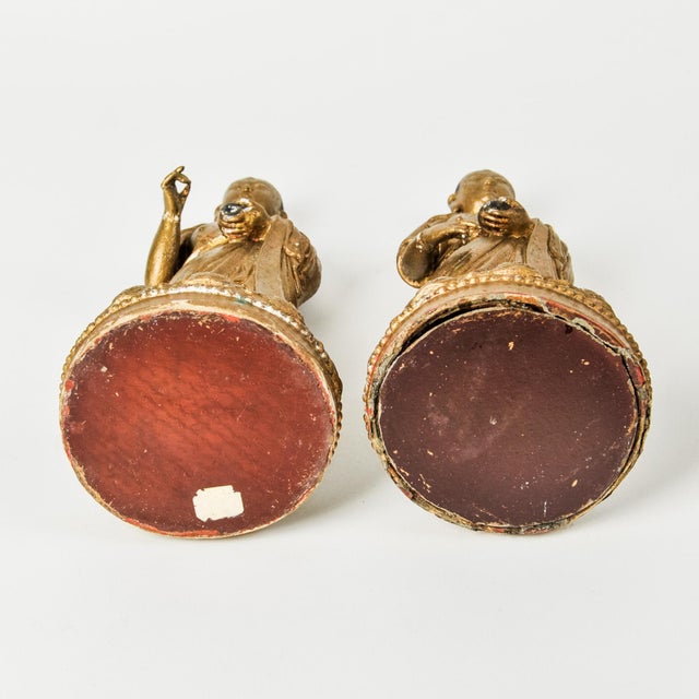 Pair of Gilded Buddhist Monk Figures For Sale - Image 14 of 17