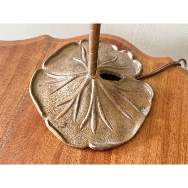 Art Nouveau Mid 20th Century Gooseneck Lily Pad Lamp With Glass Shade For Sale - Image 3 of 10