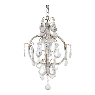 Small Mid Century Italian Rococo Style Crystal Single-Light Chandelier For Sale