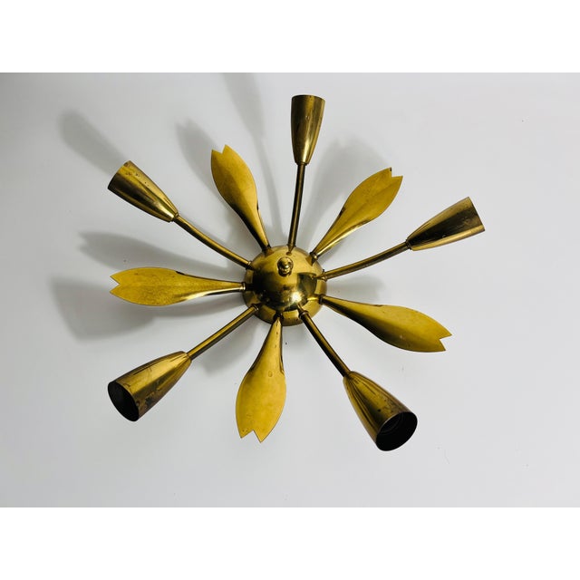 1950s Italian Midcentury Brass 5-Arm Sputnik Chandelier, 1950s For Sale - Image 5 of 11
