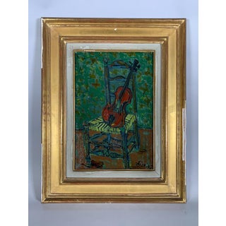 Paul Aizpiri (1919-2016) Violin on a Chair Oil Painting on Canvas Modern 20th Century For Sale