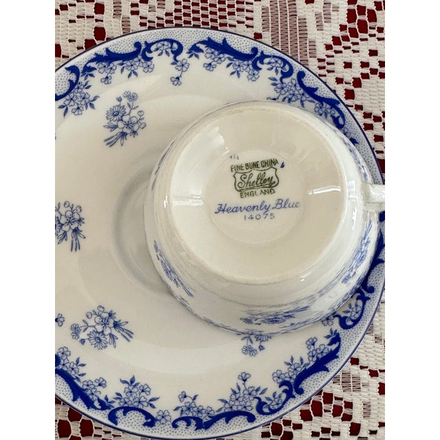 Ceramic Shelley Heavenly Blue Teacup and Saucer, Vintage English Blue Floral Teacup For Sale - Image 7 of 10