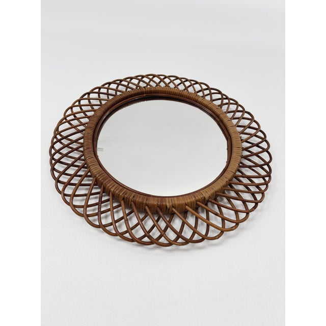 Mid-Century Modern Italian Mirror with Bamboo Rattan Frame, 1960 For Sale - Image 3 of 9
