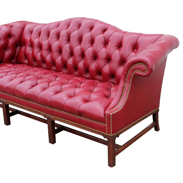 Hancock & Moore Chippendale Red Leather Tufted Mahogany Sofa Chairish