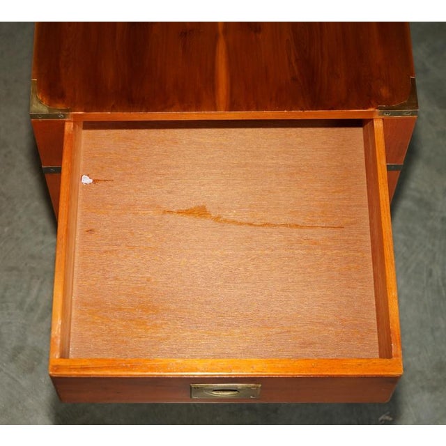 Military Campaign Style Yew Wood Side Table with Drawer For Sale - Image 16 of 17