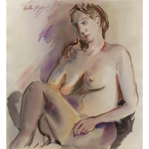 Carlo Ravagnan, Nude, 1960s, Watercolor For Sale - Image 4 of 4
