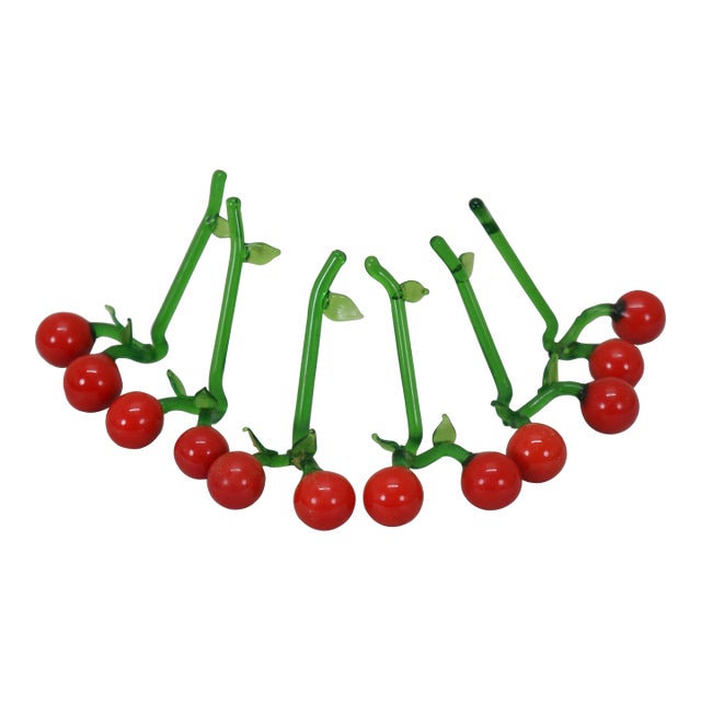 Mid 20th Century Hand Blown Glass Cherry Name Place Card Holder Table Settings - Set of 6 For Sale