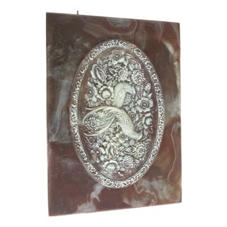 Vintage Large Pink and White Incolay Jewelry Box With High Relief Carved Pheasants and Florals For Sale
