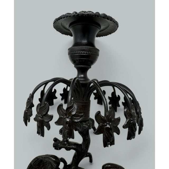 Antique Pair Regency Bronze Crystal Lustres Candlesticks Candelabra Eagles Prisms For Sale - Image 13 of 15