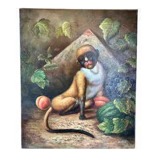 Vintage Monkey Portrait Painting on Canvas For Sale