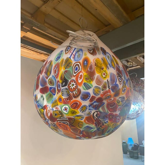 Contemporary Murano Style White with Murrise Multicolor Pendant from Simoeng For Sale - Image 3 of 9