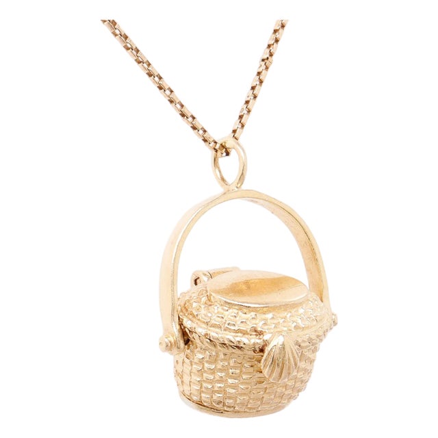 Vintage 14k Gold Figural Open Nantucket Basket Charm For Sale