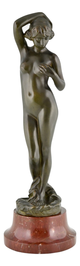 Alexandre Caron, Art Deco Female Nude Sculpture, 1920, Bronze on Marble Base