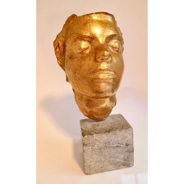1930s Vintage Irma Rothstein Gold Cracklure Glaze Face Sculpture For Sale In New York - Image 6 of 6