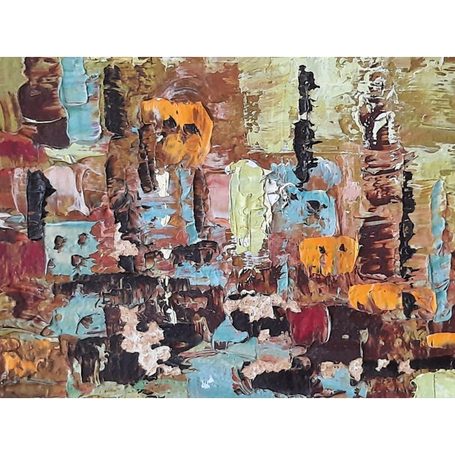 Mid-Century Modern Mid Century Abstract Cityscape Signed Painting For Sale - Image 3 of 11