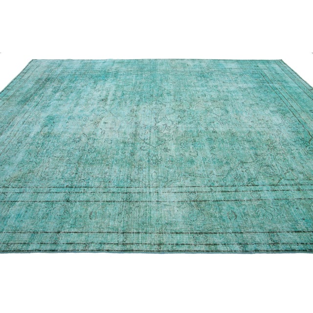 Allover Antique Overdyed Wool Rug Room Size in Green For Sale - Image 4 of 10