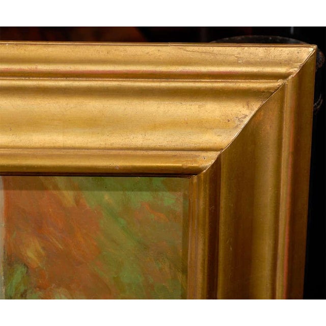 This large oil on canvas painting by American painter William Henry Drake (1856-1926) features a flock of sheep in a...