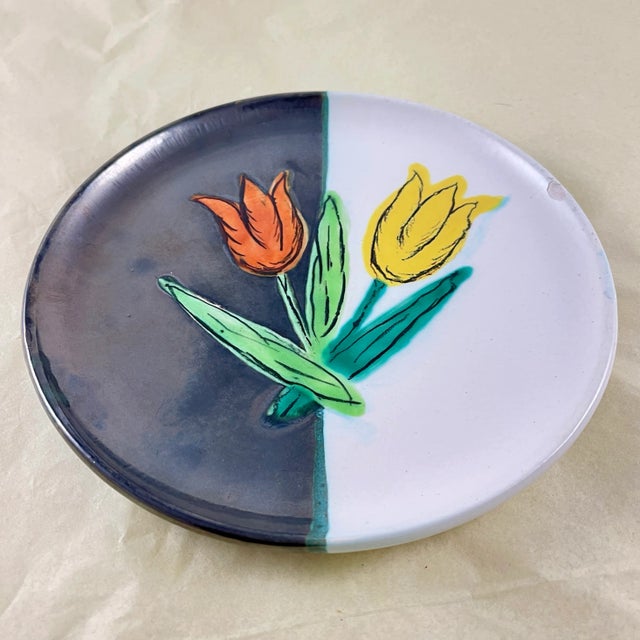 Mid-Century Modern Mid-Century French Atelier Cérenne à Vallauris Hand Made Signed Tulip Plate For Sale - Image 3 of 10