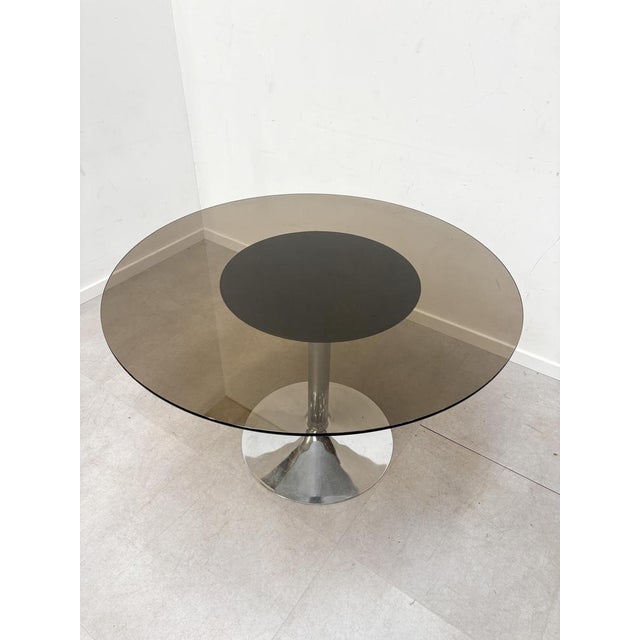 Vintage Round Chrome and Glass Table For Sale - Image 3 of 8