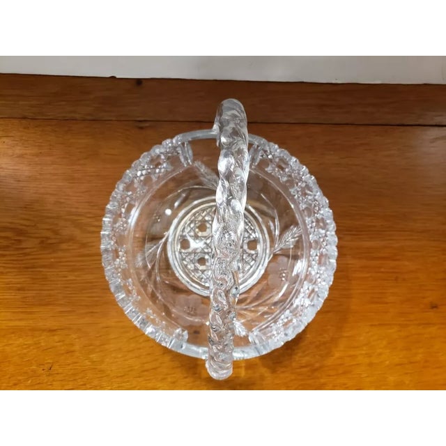 American 1980s Heavy Vintage Crystal Sawtooth Edge Handled Basket For Sale - Image 3 of 7