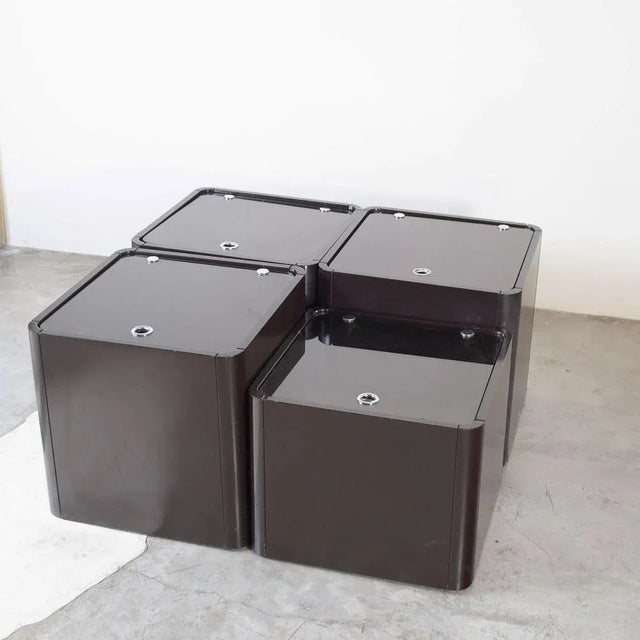 Brown Mid-Century Italian Modular Boxes, 1970s, Set of 4 For Sale - Image 8 of 10