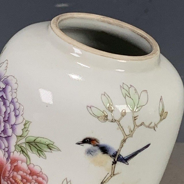 Vintage Famille Rose Porcelain Tea Jar With Lid – Bird & Peony Motif, "Wan Yu" Mark For Sale - Image 9 of 9