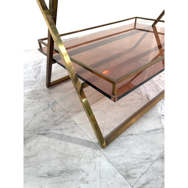 Brass & Smoked Rose Glass Side Table, 1970s Italy For Sale In Los Angeles - Image 6 of 10