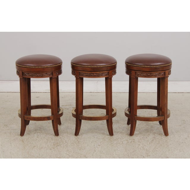 Age: C.2014 Details: Fine Carved Details High Quality Construction Nice Tooled Leather Nicely Carved Details Swivel Seats...