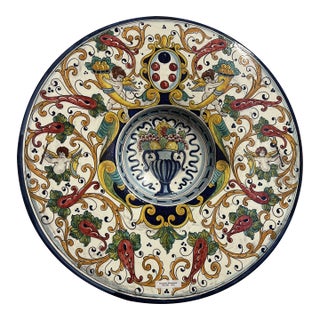 Italian Hand Painted Round Ceramic Wall Plate For Sale