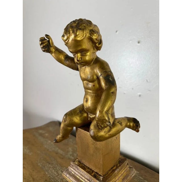 19th Century Italian Giltwood Cherub on Carved Plinth Base For Sale - Image 9 of 10
