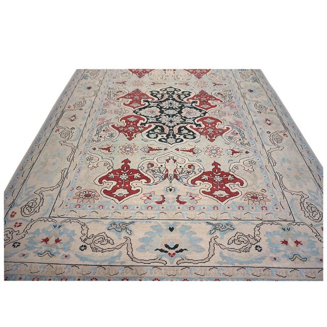 Persian Sultanabad Wool 10x14 Ivory, Blue, & Red Handmade Area Rug #1143766 For Sale In Houston - Image 6 of 12