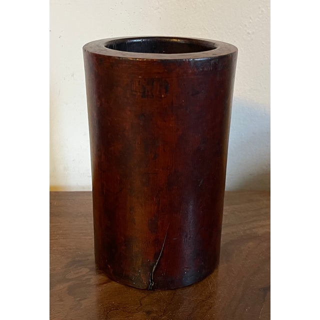 Antique 19rh century Chinese carved wood brush pot. Pleasing old surface. Measures 6 3/8" tall x 4" diameter. Good...