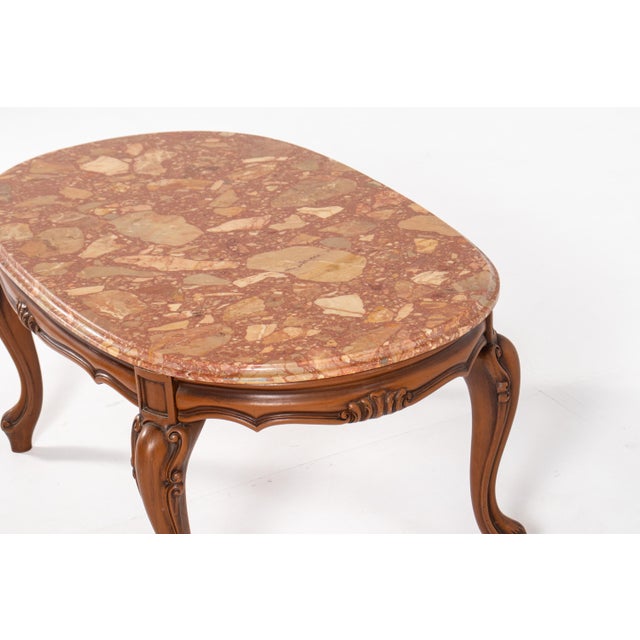 Brown Vintage Louis XV Style Coffee Table with Marble Top For Sale - Image 8 of 16