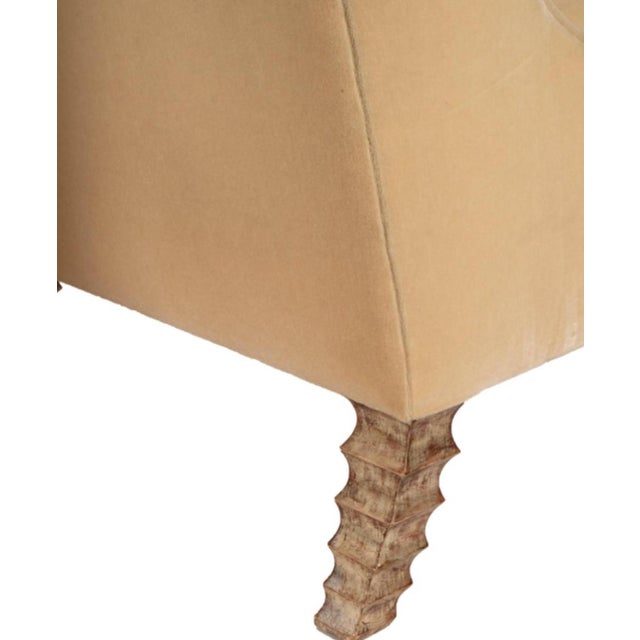 Modern Modern Designer Beige Mohair Giltwood Wing Chair For Sale - Image 3 of 3