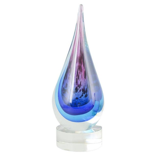 1970s Art Murano Glass Drop-Shaped Sculpture in Clear and Blue-Violet, 1970s For Sale - Image 5 of 5