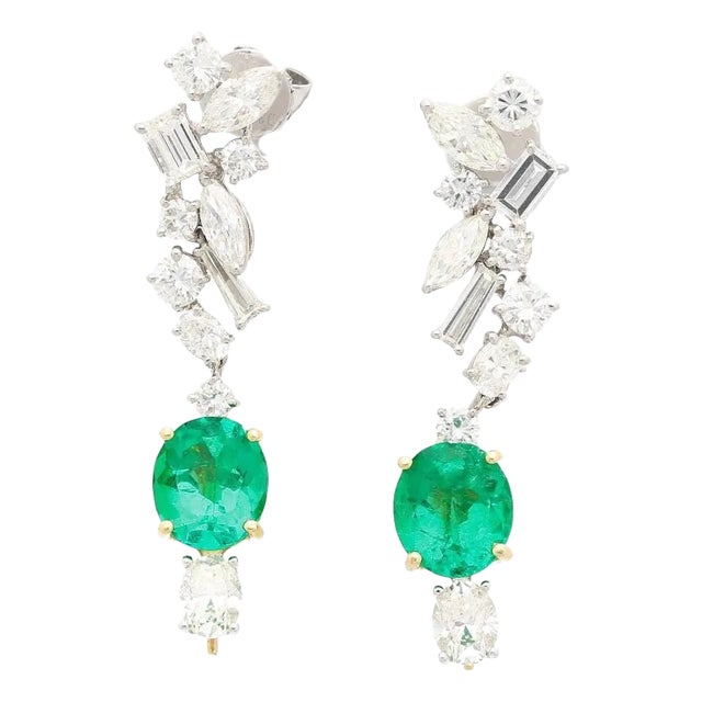 8.36 Carat Colombian Emerald and Diamond Floral Detachable Drop Earrings, A Pair For Sale