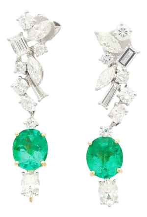 8.36 Carat Colombian Emerald and Diamond Floral Detachable Drop Earrings, A Pair