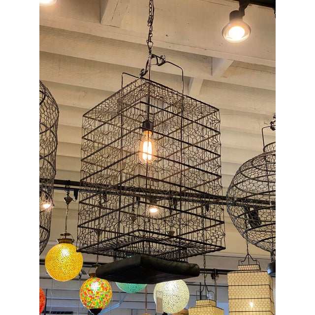 Industrial Vintage Industrial Wire Work Square Pendant Light Large For Sale - Image 3 of 8
